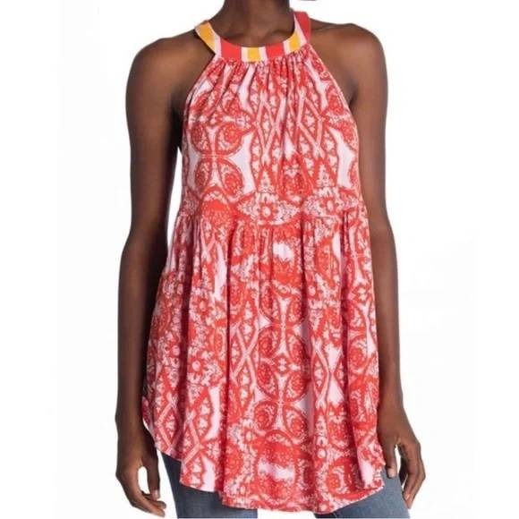 New Free People Mimi Halter Tunic Top Orange Floral Women Small Lavender Combo S - Picture 11 of 14